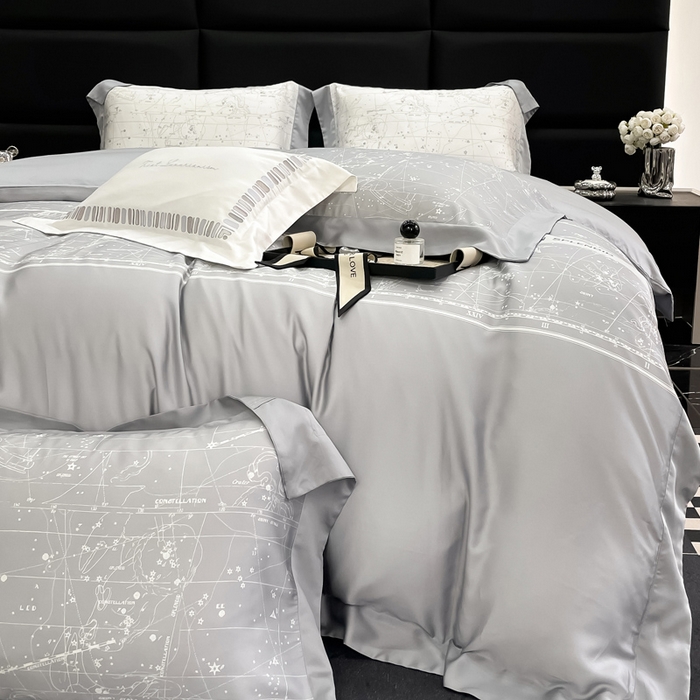 91家纺网 家纺一手货源 找家纺 若未家居2025新款50支兰精天丝轻奢风数码印花套件 狮子座 狮子座 灰