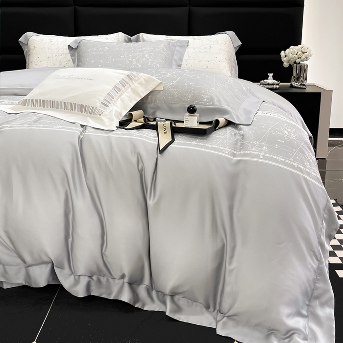 91家纺网 家纺一手货源 找家纺 若未家居2025新款50支兰精天丝轻奢风数码印花套件 狮子座 狮子座 灰