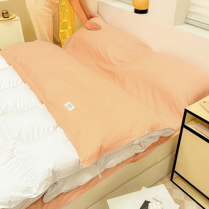 91家纺网 家纺一手货源 找家纺 眠博士 2024新款60贡缎提花 旅行睡袋场景一暖光 睡袋-提花橘粉