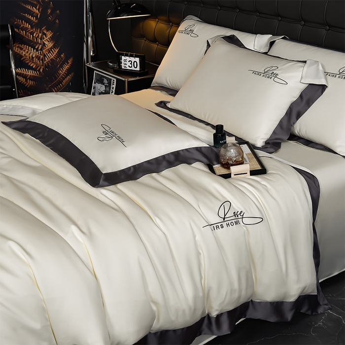 91家纺网 家纺一手货源 找家纺 瑞驰家纺2024新款60兰精天丝四件套-罗莎琳系列（风格二） 奶昔白