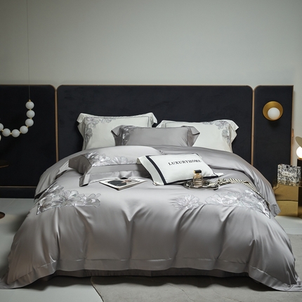 榻尚家居 2024新款纯色绣花天丝棉四件套 丽芙 灰