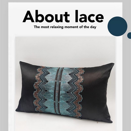 澜屿 24款高精密蕾丝款花边小抱枕头枕芯腰靠枕 黑色