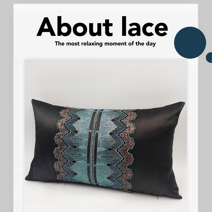 91家纺网 家纺一手货源 找家纺 澜屿 24款高精密蕾丝款花边小抱枕头枕芯腰靠枕 黑色