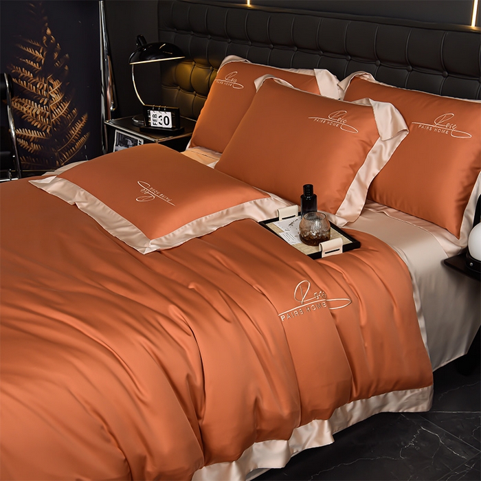 91家纺网 家纺一手货源 找家纺 瑞驰家纺2024新款60兰精天丝四件套-罗莎琳系列（风格二） 活力橙