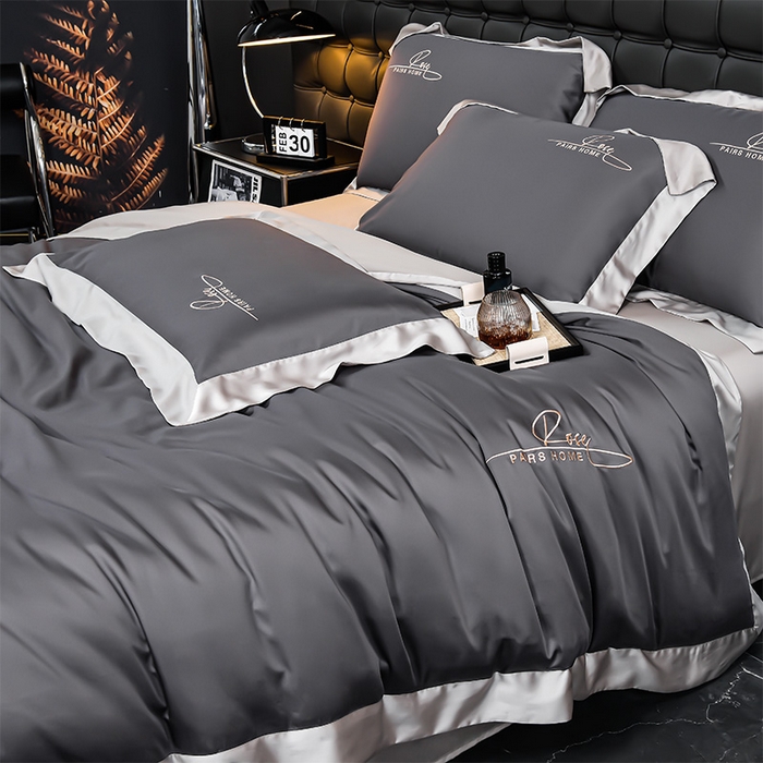 91家纺网 家纺一手货源 找家纺 瑞驰家纺2024新款60兰精天丝四件套-罗莎琳系列（风格二） 暮云灰