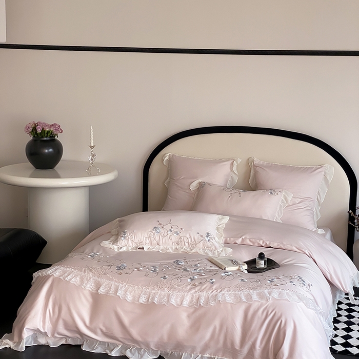 91家纺网 家纺一手货源 找家纺 （总）品家居 2025新款全棉100支长绒棉刺绣四件套-梦里花开