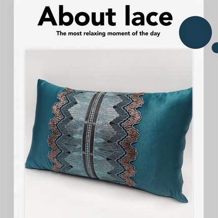 澜屿 24款高精密蕾丝款花边小抱枕头枕芯腰靠枕 深绿