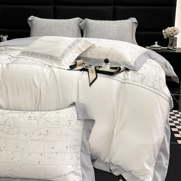 91家纺网 家纺一手货源 找家纺 若未家居2025新款50支兰精天丝轻奢风数码印花套件 狮子座 狮子座 贵族白