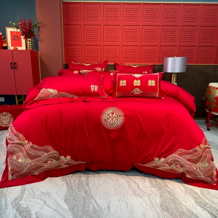 91家纺网 家纺一手货源 找家纺 （总）佳汐蓝 2024新款100支全棉贡缎提花婚庆四件套-嘉恋系列