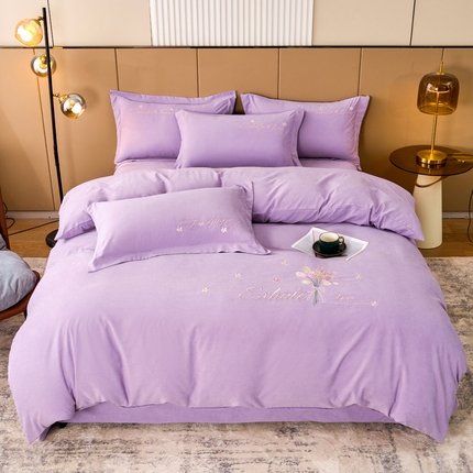 安兰慧家纺 2024新款蛋白棉刺绣四件套 郁金香--树莓紫