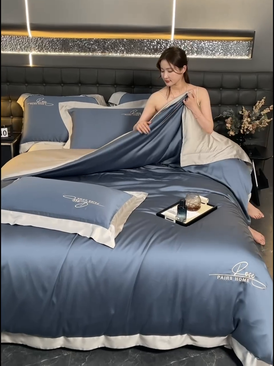 91家纺网 家纺一手货源 找家纺 瑞驰家纺2024新款60兰精天丝四件套-罗莎琳系列（风格二） 晴空蓝
