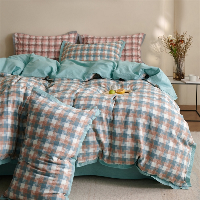 91家纺网 家纺一手货源 找家纺 榻尚家居  2024新款经典田园格子色织水洗棉系列 轻居  蓝