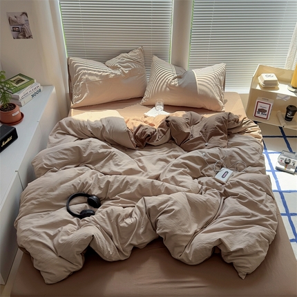 91家纺网 家纺一手货源 找家纺 阿曼达 2024新款ins博主风ins奶油风简约轻奢混搭水洗m四件套 美拉德-卡其棕