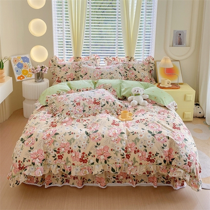 91家纺网 家纺一手货源 找家纺 宝齐莱2024新款全棉13372韩版印花四件套  春意盎然