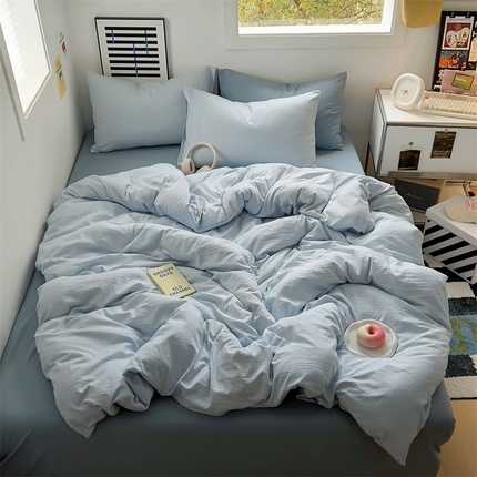 91家纺网 家纺一手货源 找家纺 阿曼达 2024新款ins博主风ins奶油风简约轻奢混搭水洗m四件套 混搭水洗-纯净蓝