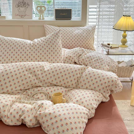 91家纺网 家纺一手货源 找家纺 （总）山舍2024新款母婴级全棉双层纱印花四件套