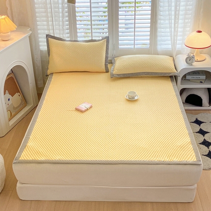 2024新款A类3D魔法冰豆豆科技凉席宽边床席款三件套单凉席单品系列 宽边床席豆豆席-日光黄