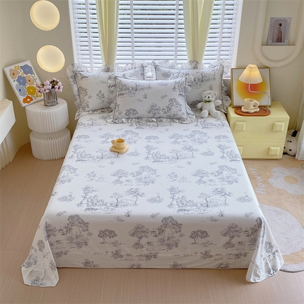 91家纺网 家纺一手货源 找家纺 （总）宝齐莱2024新款全棉13372韩版印花四件套单品系列-单床单