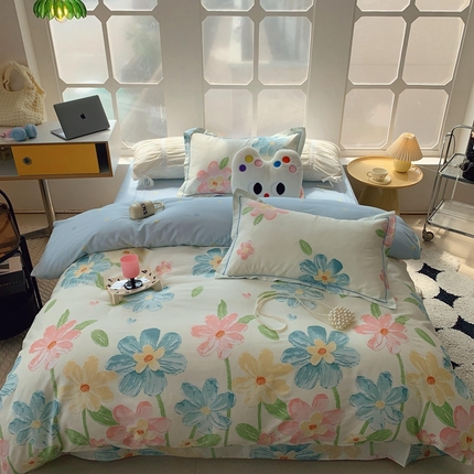 91家纺网 家纺一手货源 找家纺 莱豫家纺 2024新款纯棉四件套13070第四波 油画风蓝