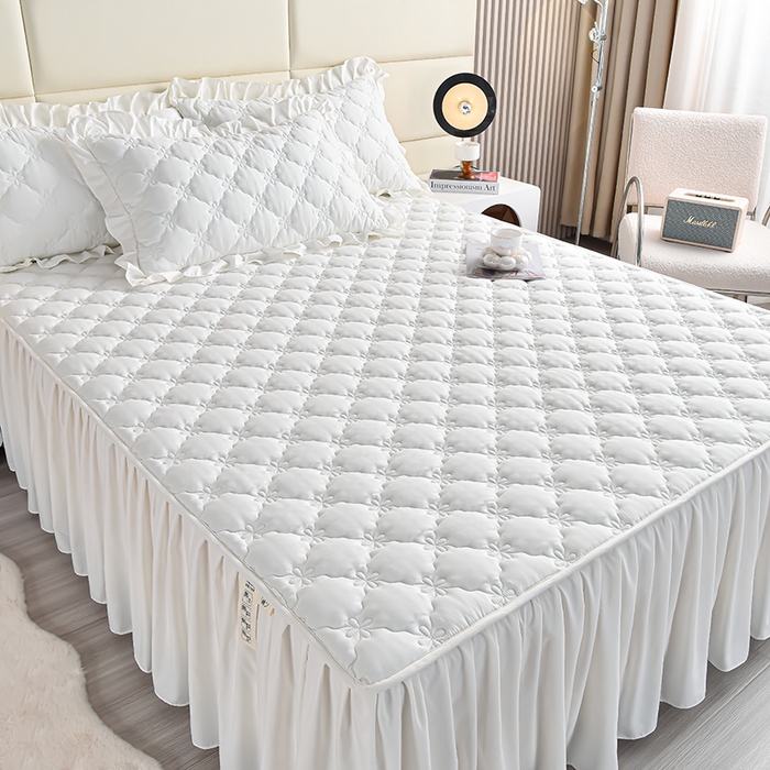 91家纺网 家纺一手货源 找家纺 床笠人家 2025新款亲肤磨毛夹棉床裙 公主白