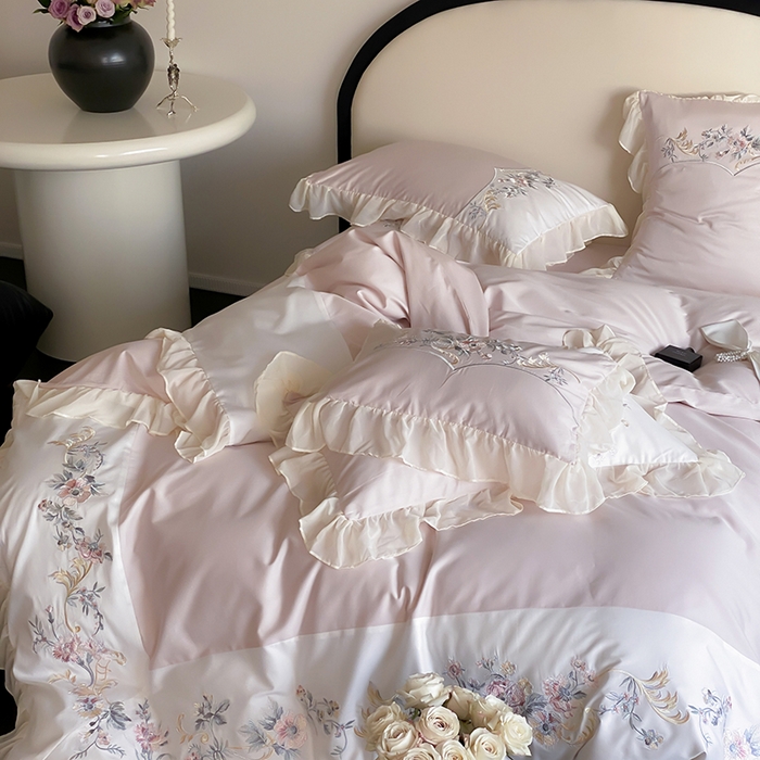 91家纺网 家纺一手货源 找家纺 （总）品家居 2025新款全棉100支长绒棉刺绣四件套-夏洛特