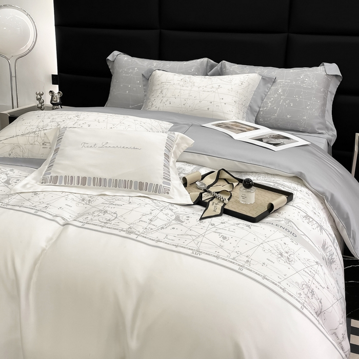 91家纺网 家纺一手货源 找家纺 若未家居2025新款50支兰精天丝轻奢风数码印花套件 狮子座 狮子座 贵族白