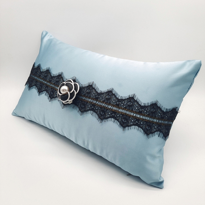 91家纺网 家纺一手货源 找家纺 澜屿  25款禅丝高精密立体山茶花花边小抱枕头枕芯腰靠枕 水绿