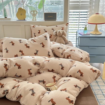 91家纺网 家纺一手货源 找家纺 （总）山舍2024新款母婴级全棉双层纱印花四件套