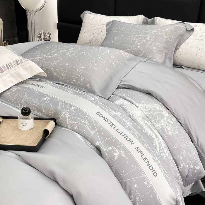 91家纺网 家纺一手货源 找家纺 若未家居2025新款50支兰精天丝轻奢风数码印花套件 狮子座 狮子座 灰