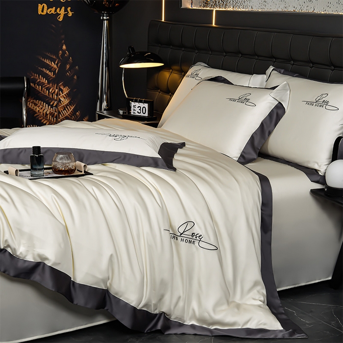 91家纺网 家纺一手货源 找家纺 瑞驰家纺2024新款60兰精天丝四件套-罗莎琳系列（风格二） 奶昔白