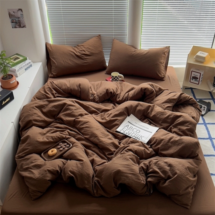 91家纺网 家纺一手货源 找家纺 阿曼达 2024新款ins博主风ins奶油风简约轻奢混搭水洗m四件套 美拉德-咖色