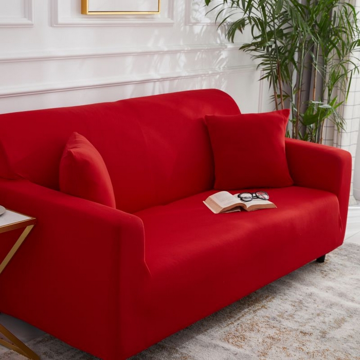 91家纺网 家纺一手货源 找家纺  沐沐家纺 2026新款四季纯色沙发套 大红