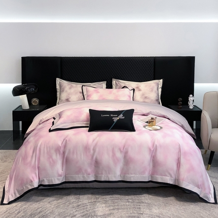 91家纺网 家纺一手货源 找家纺 若未家居 2025新款50S数码印花轻奢风套件 慕白 慕白 粉