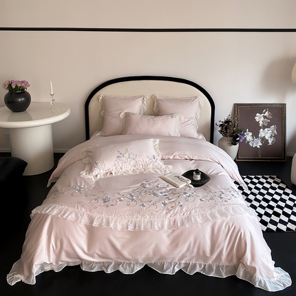 91家纺网 家纺一手货源 找家纺 （总）品家居 2025新款全棉100支长绒棉刺绣四件套-梦里花开