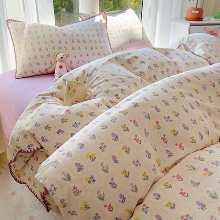 91家纺网 家纺一手货源 找家纺 田野 2024新款全棉A类贝壳双层纱四件套 舒香玉影