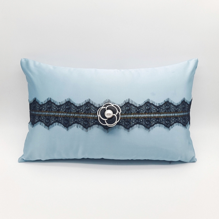 91家纺网 家纺一手货源 找家纺 澜屿  25款禅丝高精密立体山茶花花边小抱枕头枕芯腰靠枕 水绿