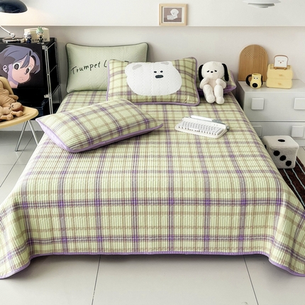 茉夕家纺 2024新款数码双面纯棉水洗床盖 幸运熊紫