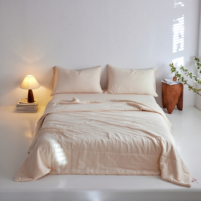 91家纺网 家纺一手货源 找家纺 安莱生活 2024新款绉纱夏被及夏被四件套 绉纱夏被-芝士