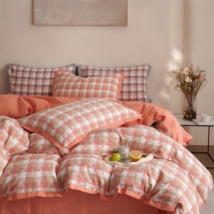 榻尚家居  2024新款经典田园格子色织水洗棉系列 轻居 橘