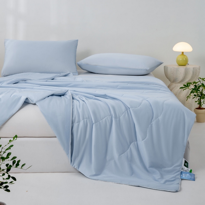 91家纺网 家纺一手货源 找家纺 好梦来家纺（原锦茂家纺） 2025新款A类凉感丝夏凉被冰淇淋夏被凉感丝夏被大豆空调被西瓜被 蓝色