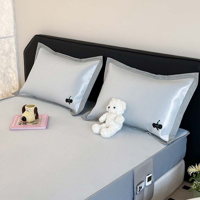 91家纺网 家纺一手货源 找家纺 昔可家纺 2024新款A类900D纯色绣花床笠款冰丝席 派对小象