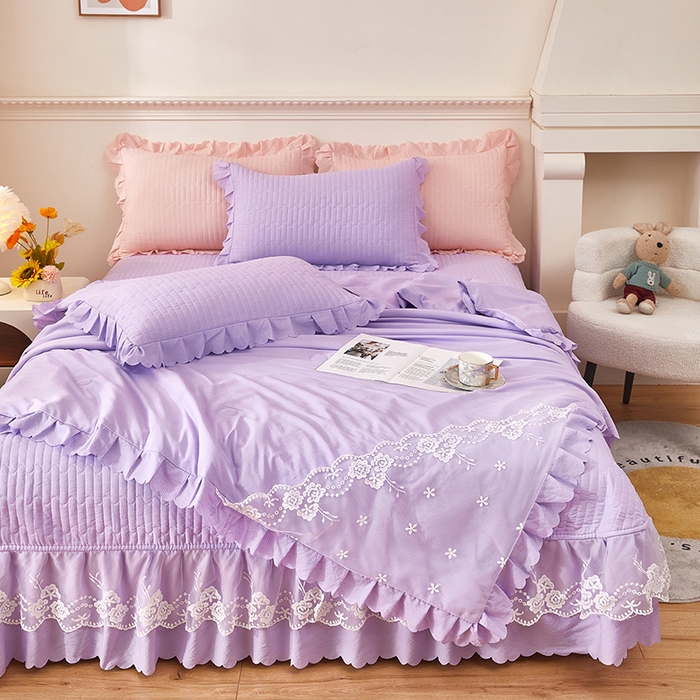 91家纺网 家纺一手货源 找家纺 绣女坊 2024新款泡泡棉床盖四件套 香芋紫