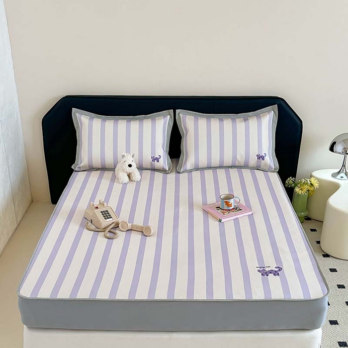 91家纺网 家纺一手货源 找家纺 昔可家纺 2024新款A类900D数码印花刺绣床笠款冰丝席 波点紫猫