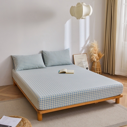 雅萱家纺 2024新款A类色织全棉水洗棉单床笠 床笠-未央-蓝