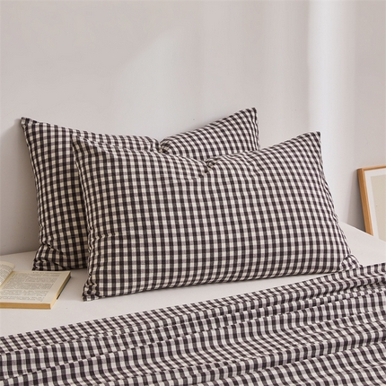 雅萱家纺 2024新款A类色织全棉水洗棉单枕套 小黑格