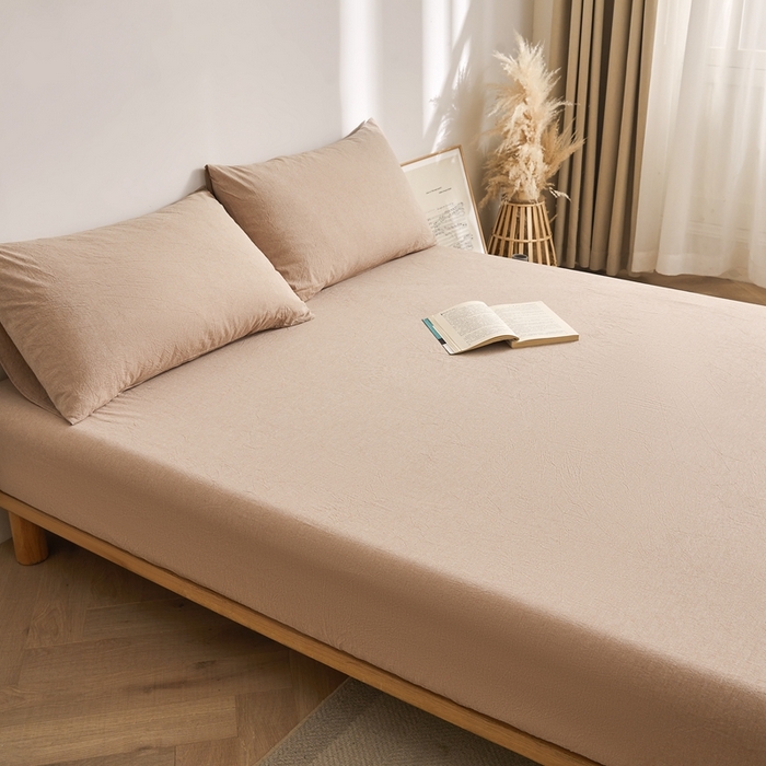 91家纺网 家纺一手货源 找家纺 雅萱家纺 2024新款A类色织全棉水洗棉单床笠 床笠-暖阳咖