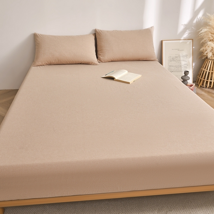 91家纺网 家纺一手货源 找家纺 雅萱家纺 2024新款A类色织全棉水洗棉单床笠 床笠-暖阳咖