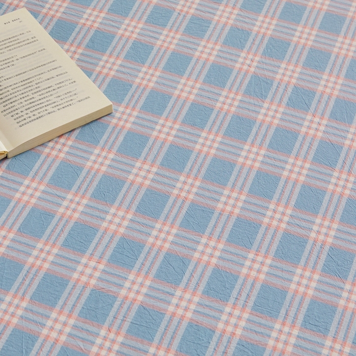 91家纺网 家纺一手货源 找家纺 雅萱家纺 2024新款A类色织全棉水洗棉单床笠 床笠-日和-粉蓝