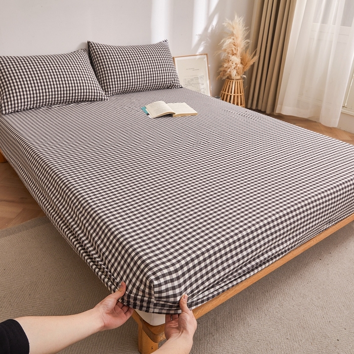 91家纺网 家纺一手货源 找家纺 雅萱家纺 2024新款A类色织全棉水洗棉单床笠 床笠-小黑格