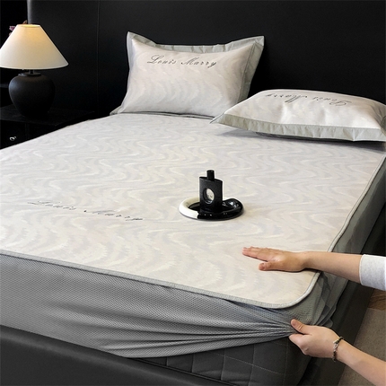 91家纺网 家纺一手货源 找家纺 三味舒屋 2025新款凉感抗菌防螨刺绣冰丝席（新升级7A抗菌）--巴赫 巴赫咖-床笠款